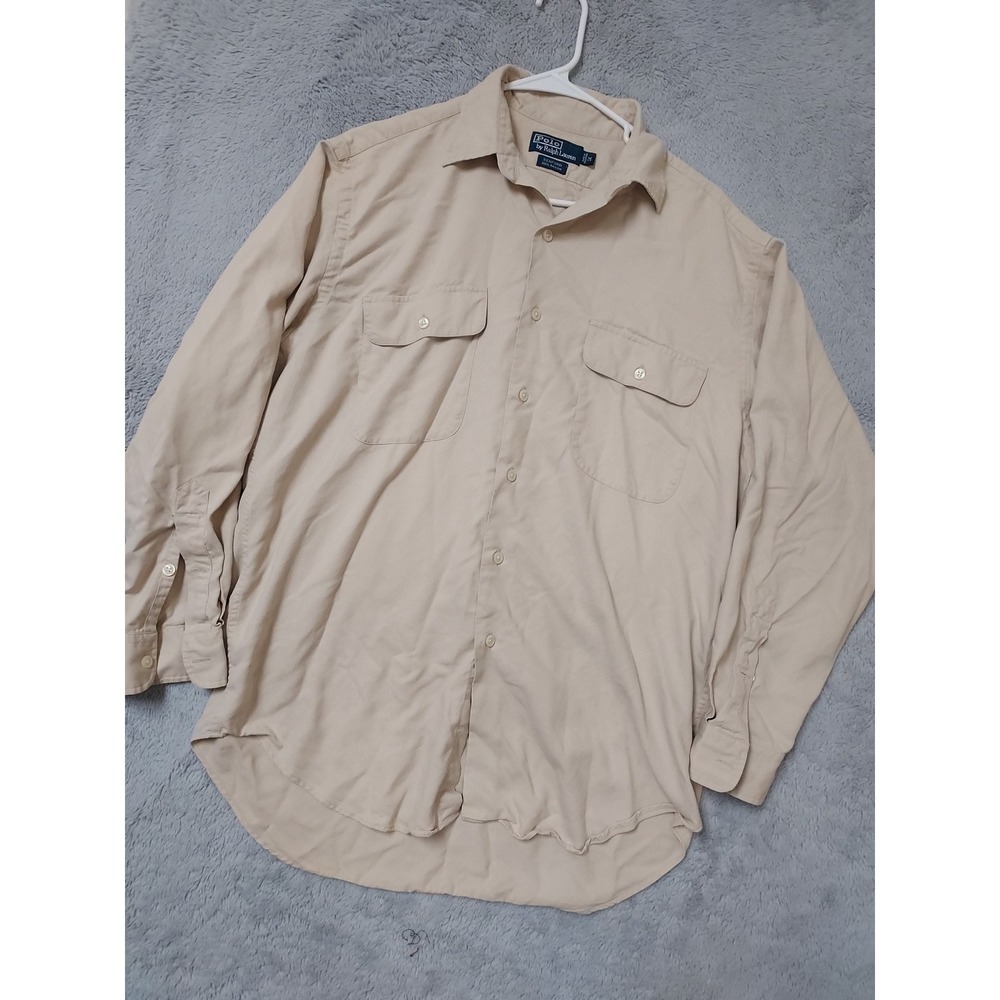 Polo Ralph Lauren Shirt Mens Medium Benford Rayon Safari Bush Beige Outdoor M